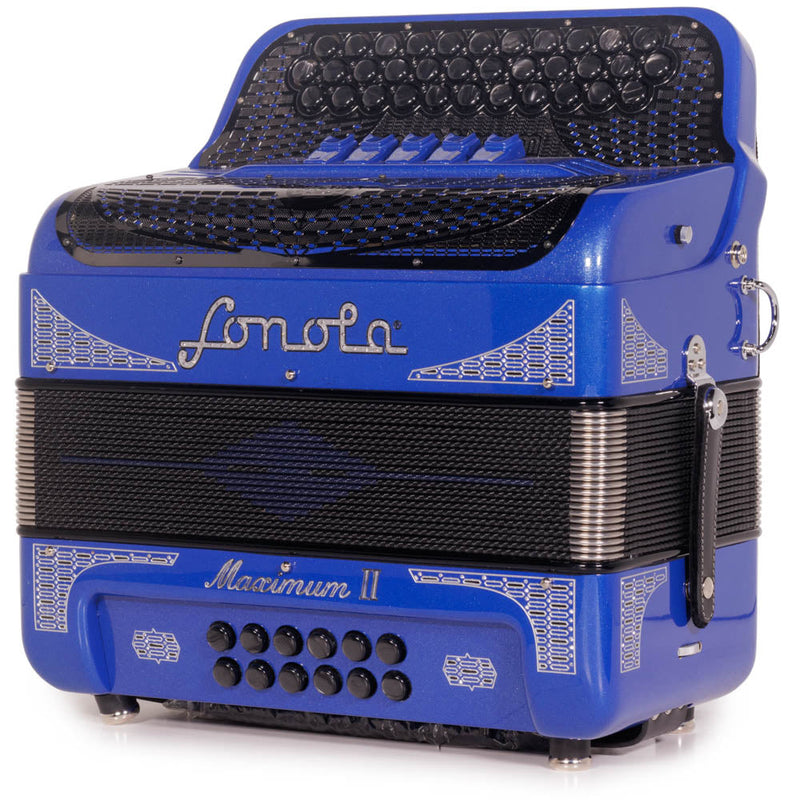 Sonola Maximum II Accordion 5 Switches FBE Blue Glitter with Silver-accordion-Sonola-Hermes Music