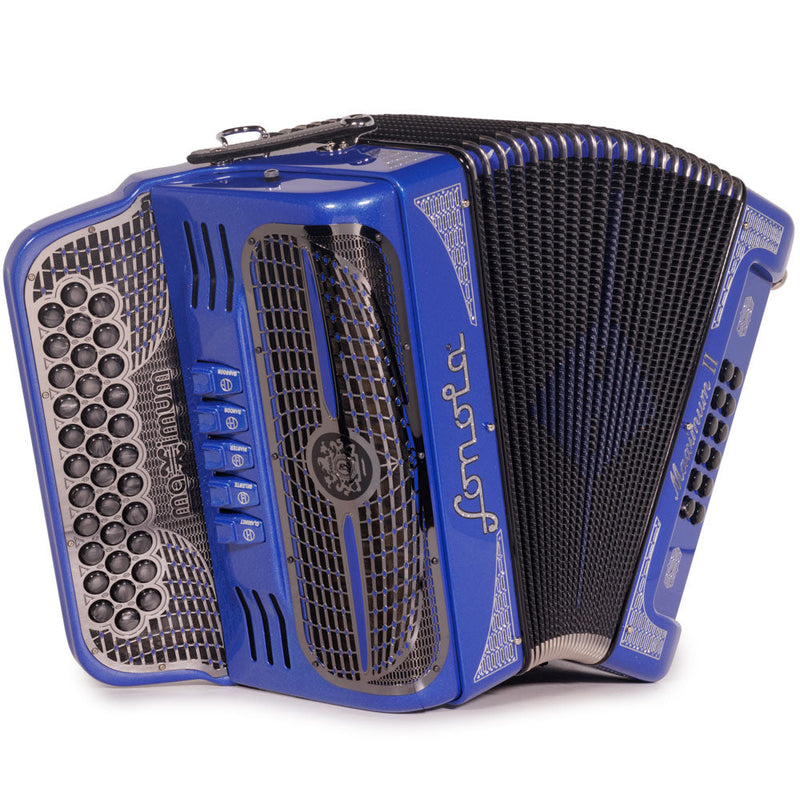 Sonola Maximum II Accordion 5 Switches FBE Blue Glitter with Silver-accordion-Sonola-Hermes Music