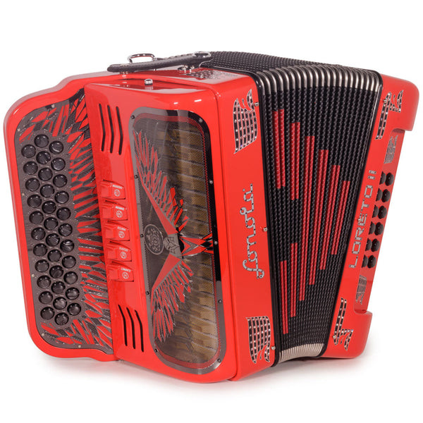 Sonola Loreto II Accordion 5 Switch FBE Red with Silver and Black-accordion-Sonola-Hermes Music