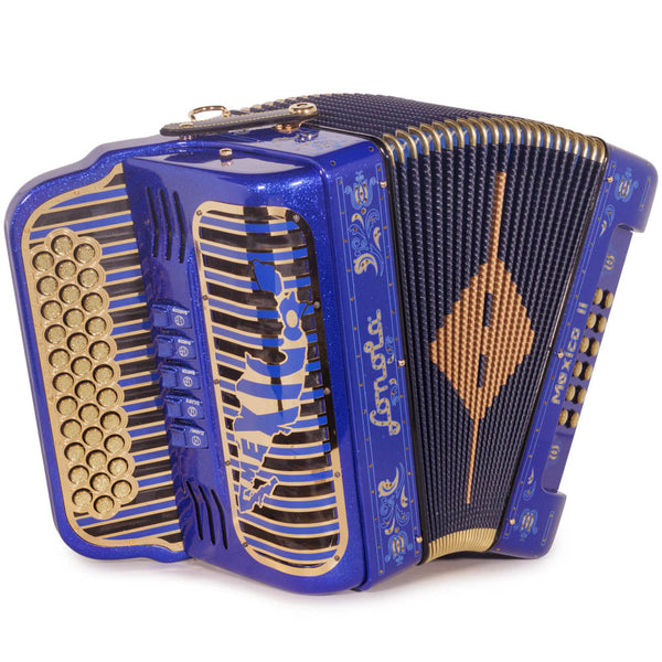 Sonola Mexico II Accordion 5 Switch FBE Blue Glitter with Gold-accordion-Sonola-Hermes Music