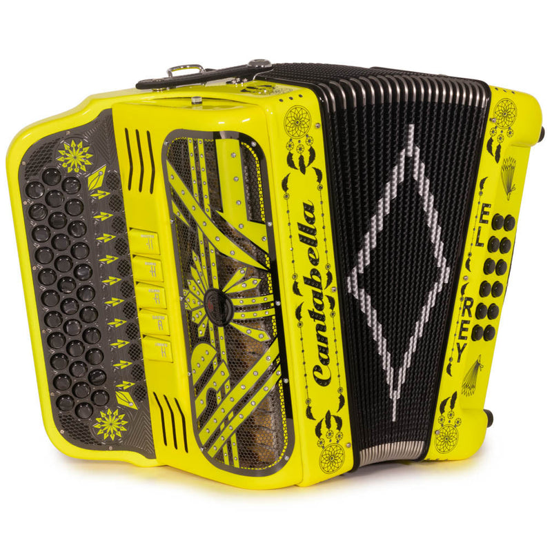 Cantabella El Rey Accordion Edi. Esp. Ramon Ayala 5 Switch GCF Fluorescent Yellow-accordion-Cantabella-Hermes Music