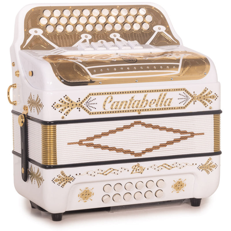 Cantabella Rey II Accordion 5 Switch EAD White with Gold-accordion-Cantabella-Hermes Music