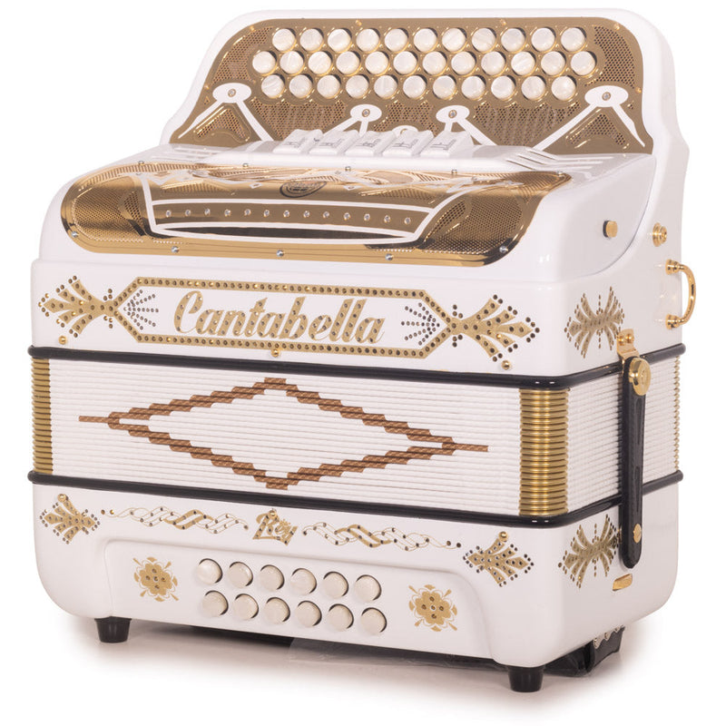 Cantabella Rey II Accordion 5 Switch EAD White with Gold-accordion-Cantabella-Hermes Music