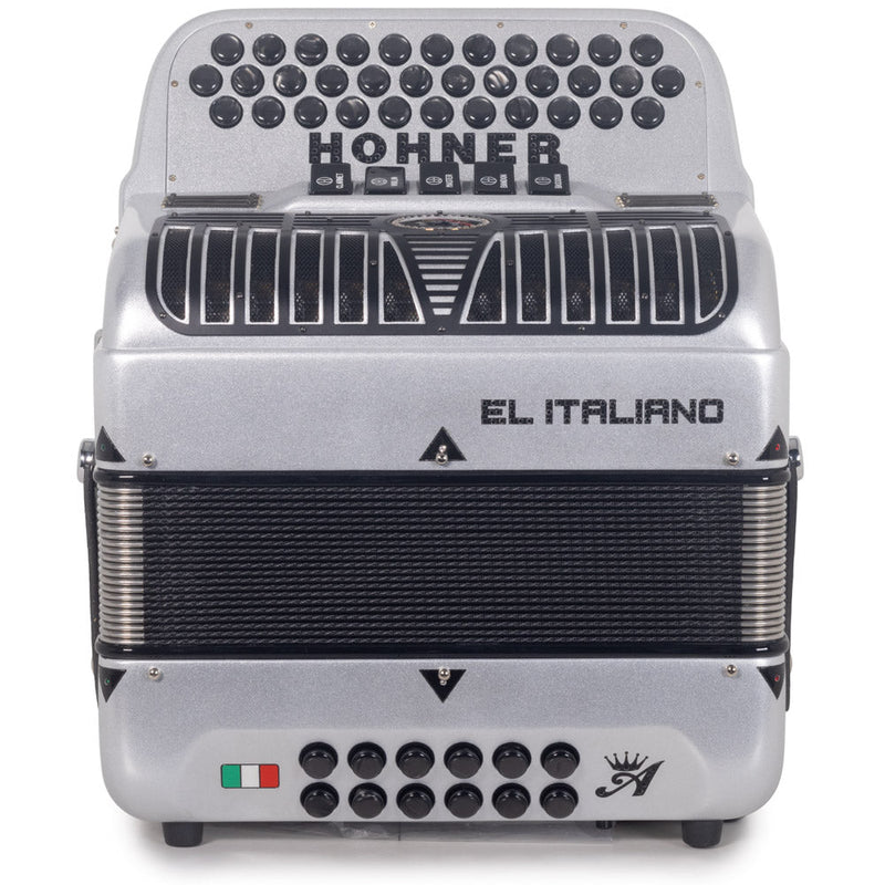 Anacleto El Italiano III Accordion FBE 5 Switches Black with Silver-accordion-Anacleto- Hermes Music