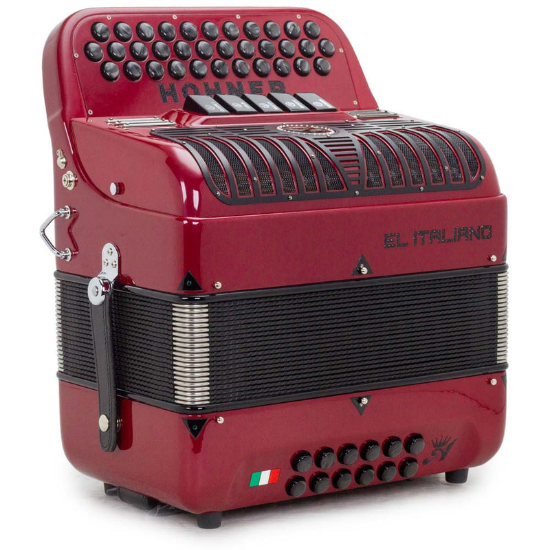 Anacleto El Italiano III Accordion FBE 5 Switches Red with Black-accordion-Anacleto- Hermes Music