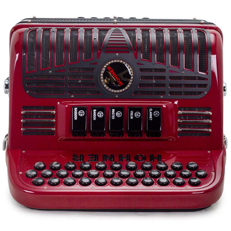 Anacleto El Italiano III Accordion FBE 5 Switches Red with Black-accordion-Anacleto- Hermes Music