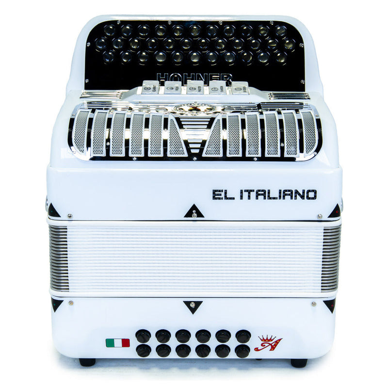 Anacleto El Italiano III Accordion Ultra Compact Accordion 5 Switches FBE White with Chrome Design-accordion-Anacleto- Hermes Music