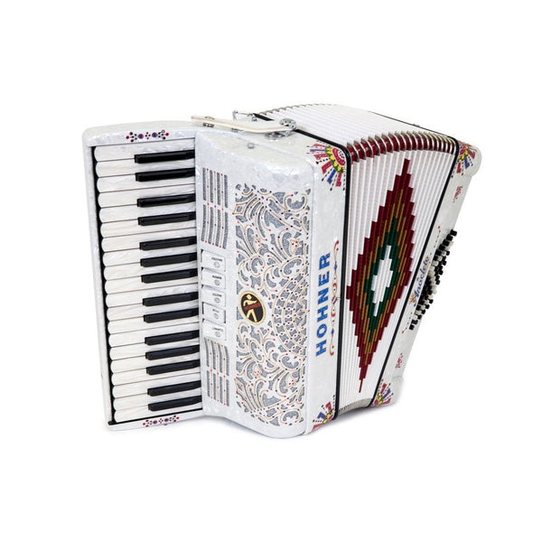 Anacleto Latino III Accordion 34/48 Pearl White with White Keys-accordion-Anacleto- Hermes Music