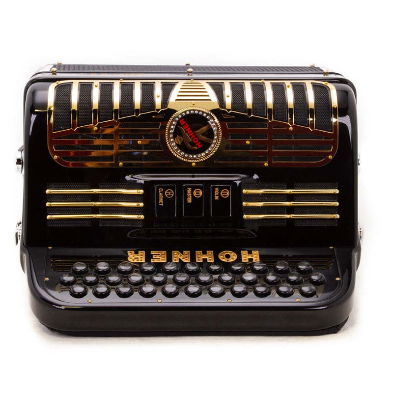 Anacleto Mark III FBE Black with Gold Designs-Accordions & Concertinas-Anacleto- Hermes Music