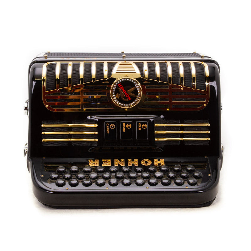 Anacleto Mark III GCF Black with Gold Designs-accordion-Anacleto- Hermes Music