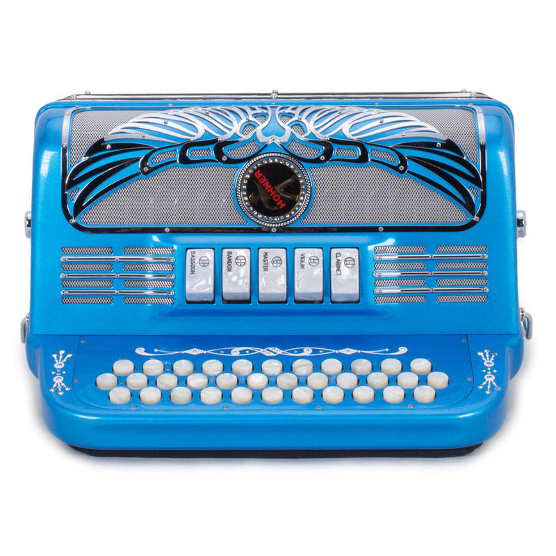 Anacleto Rey Aguila Compact Accordion FBE 5 Switch Metallic Blue-accordion-Anacleto- Hermes Music