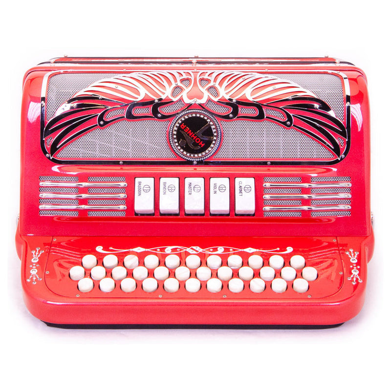 Anacleto Rey Aguila FBE 5 Switches Metallic Red Compact-accordion-Anacleto- Hermes Music