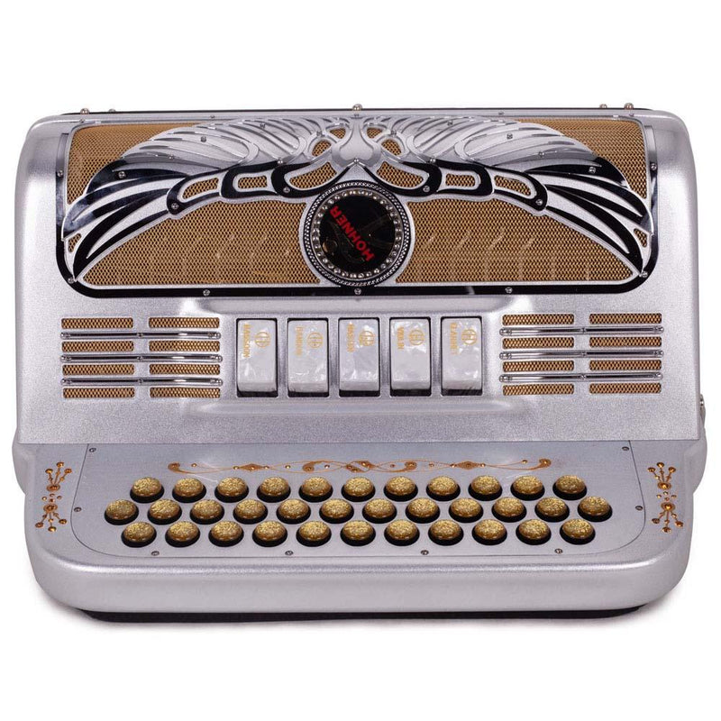 Anacleto Rey Aguila FBE 5 Switches Silver Chrome-accordion-Anacleto- Hermes Music