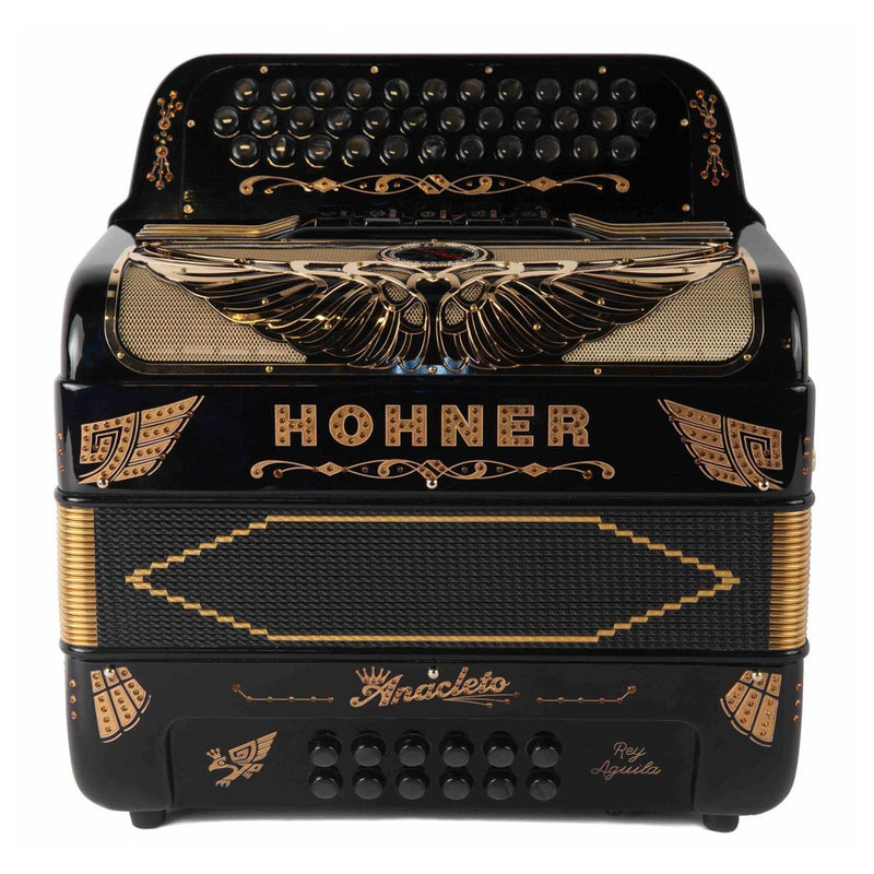 Anacleto Rey Aguila III FBE Black with Gold 5 Switches-accordion-Anacleto- Hermes Music