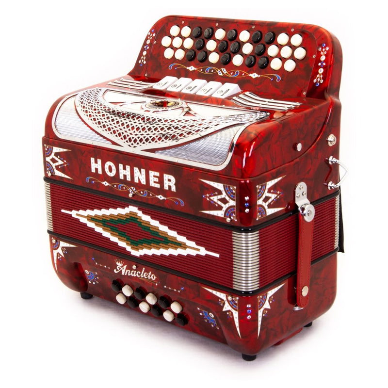 Anacleto Rey del Norte Accordion 5 Switches FBE Pearl Red Compact-accordion-Anacleto- Hermes Music
