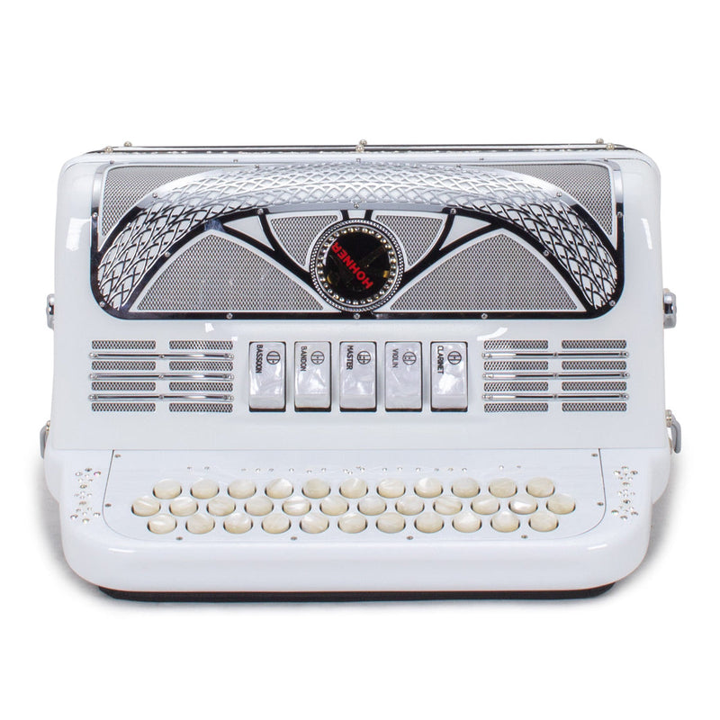 Anacleto Rey del Norte Accordion 5 Switches FBE White Compact-accordion-Anacleto- Hermes Music
