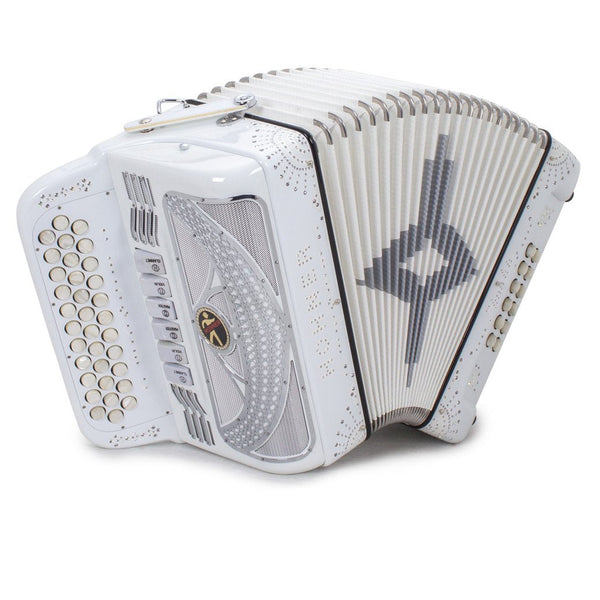 Anacleto Rey del Norte Accordion 6 Switch FBE/GCF White Compact-accordion-Anacleto- Hermes Music