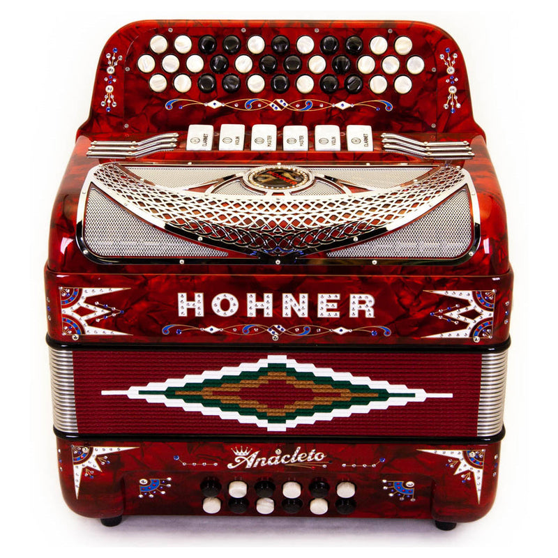 Anacleto Rey del Norte Accordion 6 Switches FBE and EAD Pearl Red Compact-accordion-Anacleto- Hermes Music
