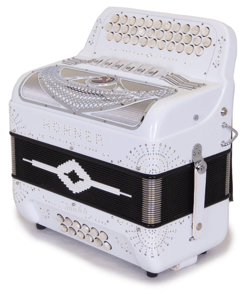 Anacleto Rey del Norte Accordion 6 Switches FBE/GCF White Compact-accordion-Anacleto- Hermes Music