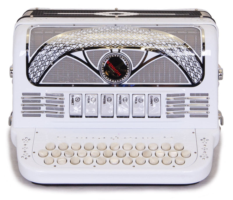Anacleto Rey del Norte Accordion 6 Switches FBE/GCF White Compact-accordion-Anacleto- Hermes Music