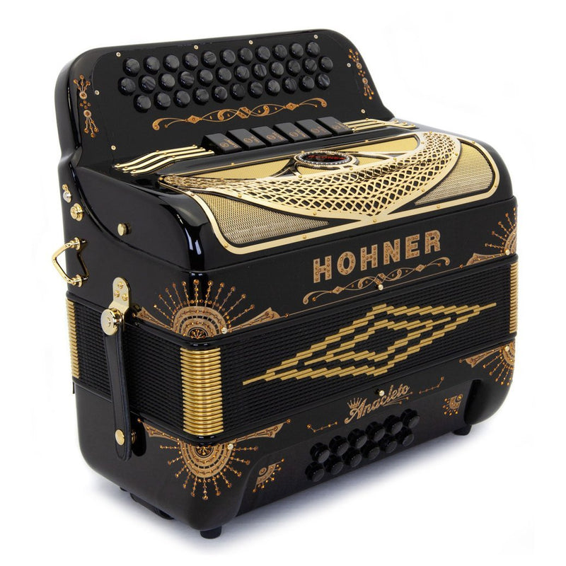 Anacleto Rey del Norte FBE/EAD 6 Switch Black with Gold-accordion-Anacleto- Hermes Music