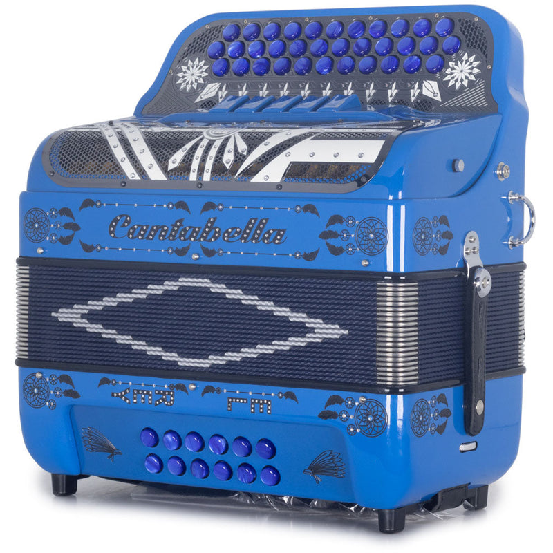 Cantabella El Rey Edi. Esp. Ramon Ayala 5 Switches FBE Glossy Blue with Black and White Designs-accordion-Cantabella- Hermes Music