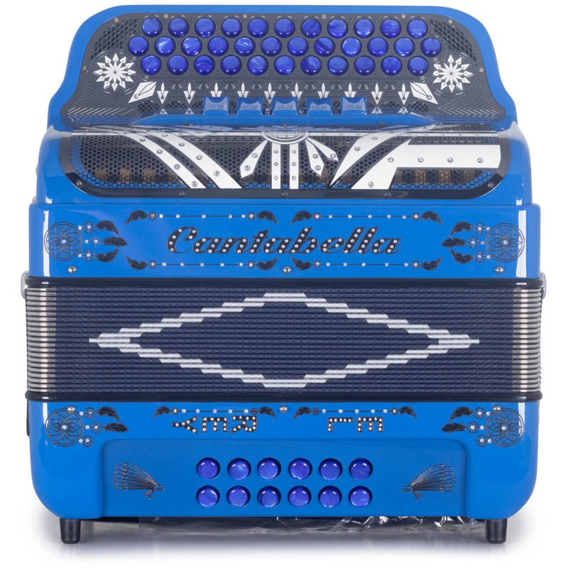 Cantabella El Rey Edi. Esp. Ramon Ayala 5 Switches FBE Glossy Blue with Black and White Designs-accordion-Cantabella- Hermes Music