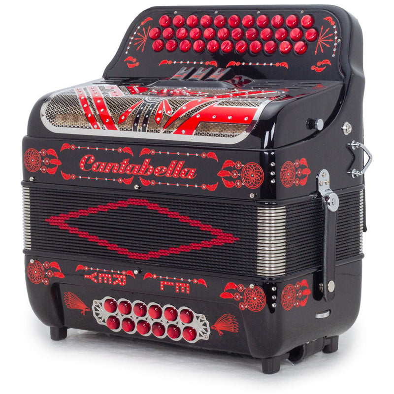 Cantabella El Rey Edi. Esp. Ramon Ayala 3 Switches GCF Black with Red Designs-accordion-Cantabella- Hermes Music