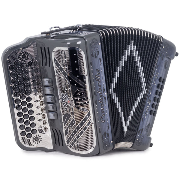 Cantabella El Rey Edi. Esp. Ramon Ayala 5 Switches FBE Glossy Gray with Black Designs-accordion-Cantabella- Hermes Music