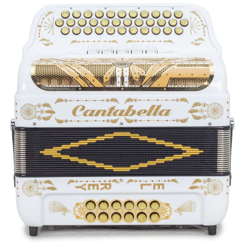 Cantabella El Rey Edi. Esp. Ramon Ayala 5 Switches FBE White with Gold Designs-accordion-Cantabella- Hermes Music