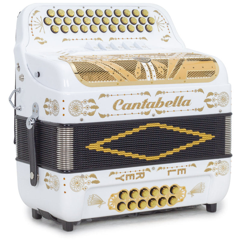 Cantabella El Rey Edi. Esp. Ramon Ayala 5 Switches FBE White with Gold Designs-accordion-Cantabella- Hermes Music