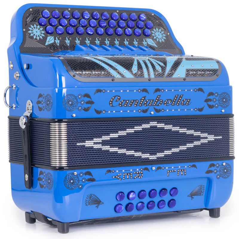 Cantabella El Rey Edi. Esp. Ramon Ayala 6 Switches FBE/GCF Blue with Black Designs-accordion-Cantabella- Hermes Music