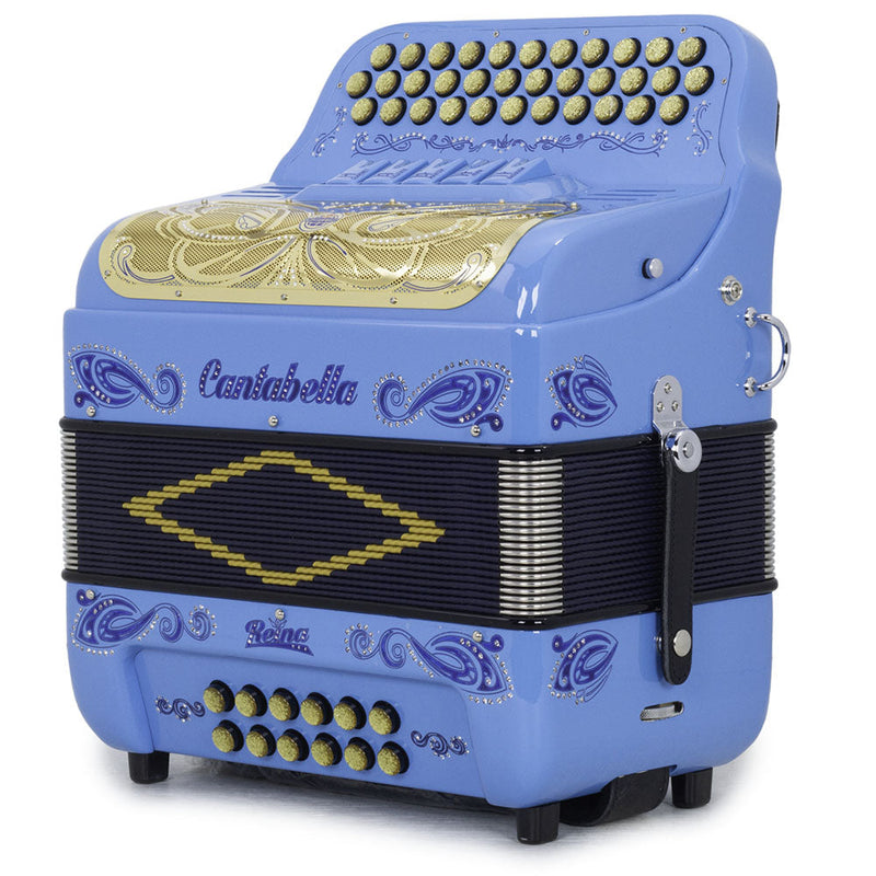 Cantabella Reina Accordion Ultra Compact 5 Switch FBE Light Blue with Gold-accordion-Cantabella- Hermes Music
