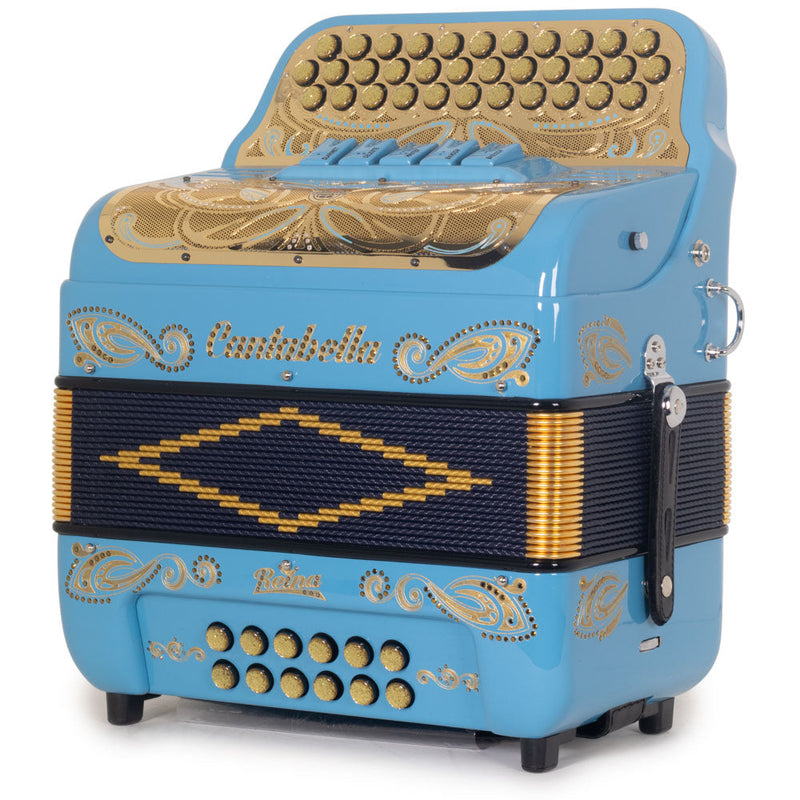 Cantabella Reina Ultra Compact Accordion 5 Switch EAD Light Blue with Gold Designs-accordion-Cantabella- Hermes Music