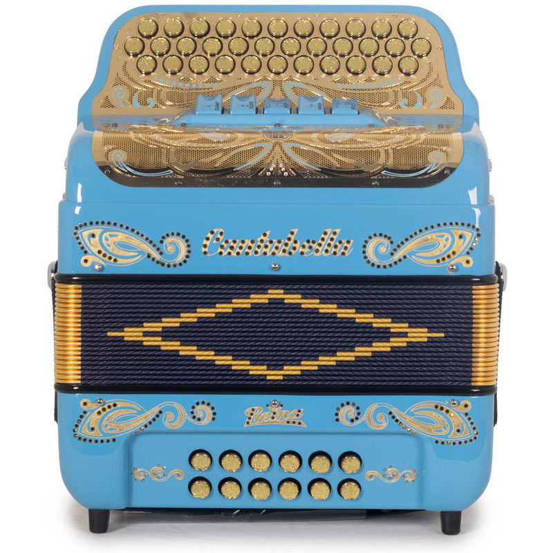 Cantabella Reina Ultra Compact Accordion 5 Switch EAD Light Blue with Gold Designs-accordion-Cantabella- Hermes Music