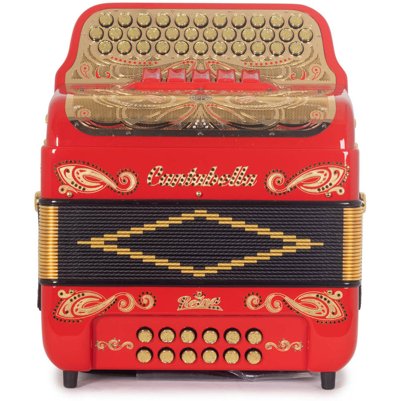 Cantabella Reina Ultra Compact Accordion 5 Switches FBE Red with Gold Designs-Accordions & Concertinas-Cantabella- Hermes Music