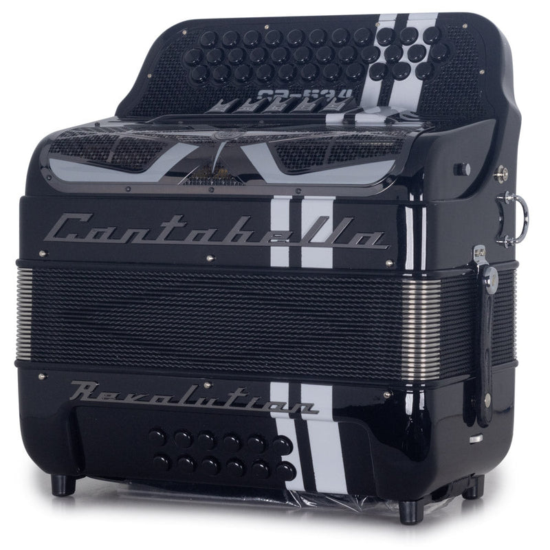 Cantabella Revolution Accordion 5 Switches EAD Glossy Black with White Designs-accordion-Cantabella- Hermes Music