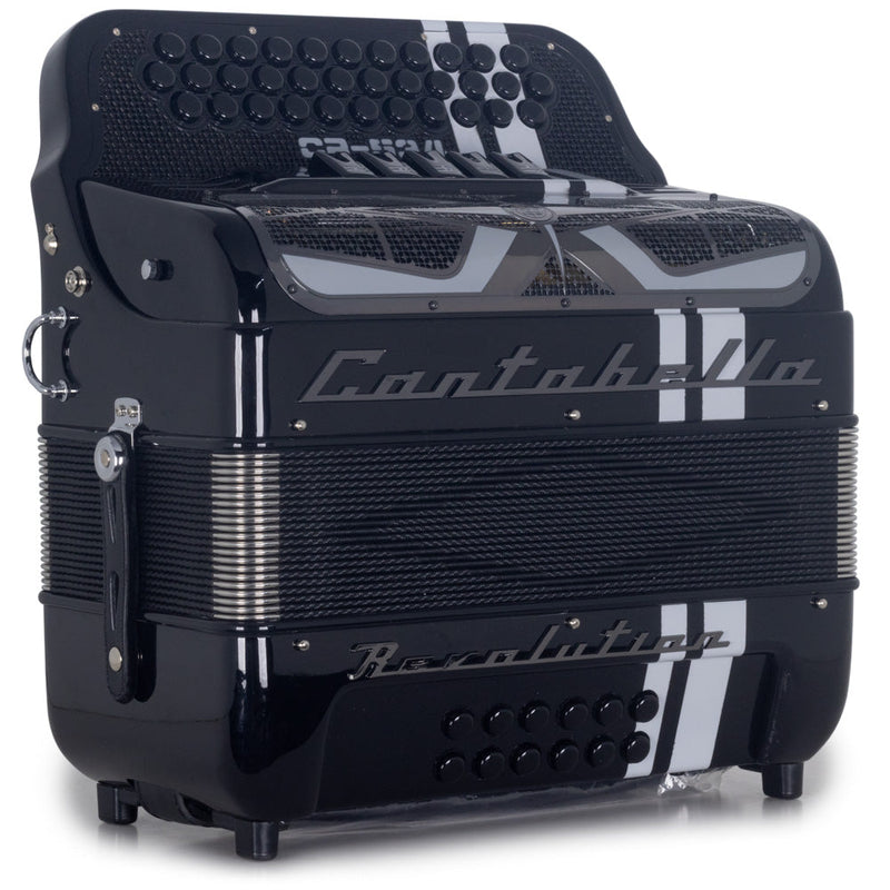 Cantabella Revolution Accordion 5 Switches EAD Glossy Black with White Designs-accordion-Cantabella- Hermes Music