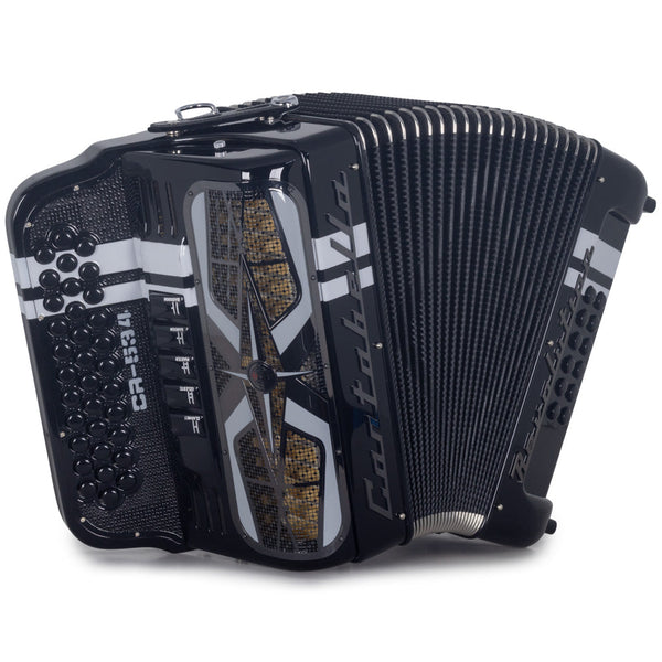 Cantabella Revolution Accordion 5 Switches EAD Glossy Black with White Designs-accordion-Cantabella- Hermes Music