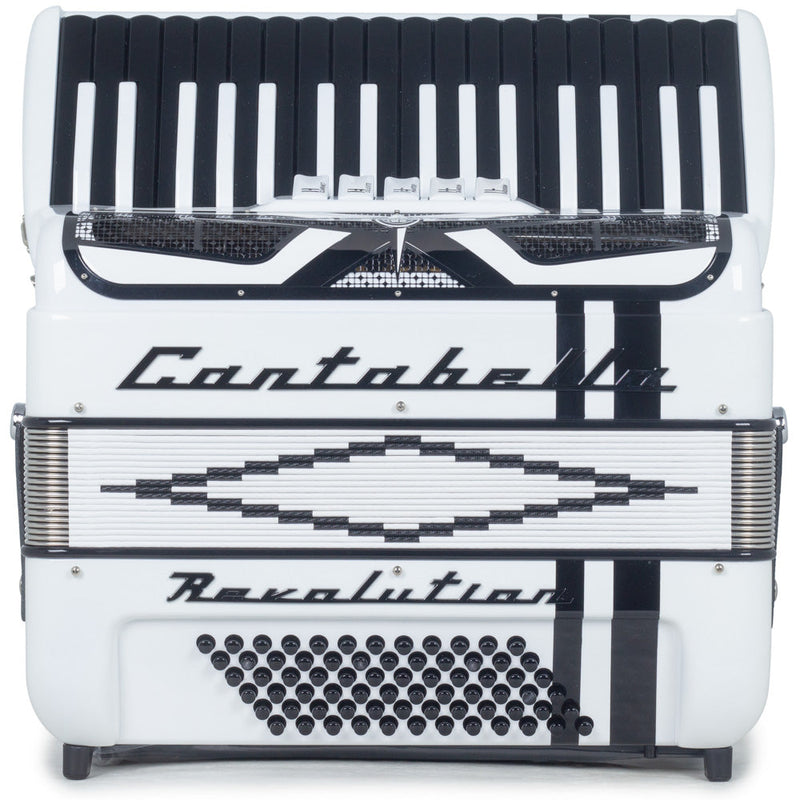 Cantabella Revolution Piano Accordion 5 Switch White with Black Designs-accordion-Cantabella- Hermes Music