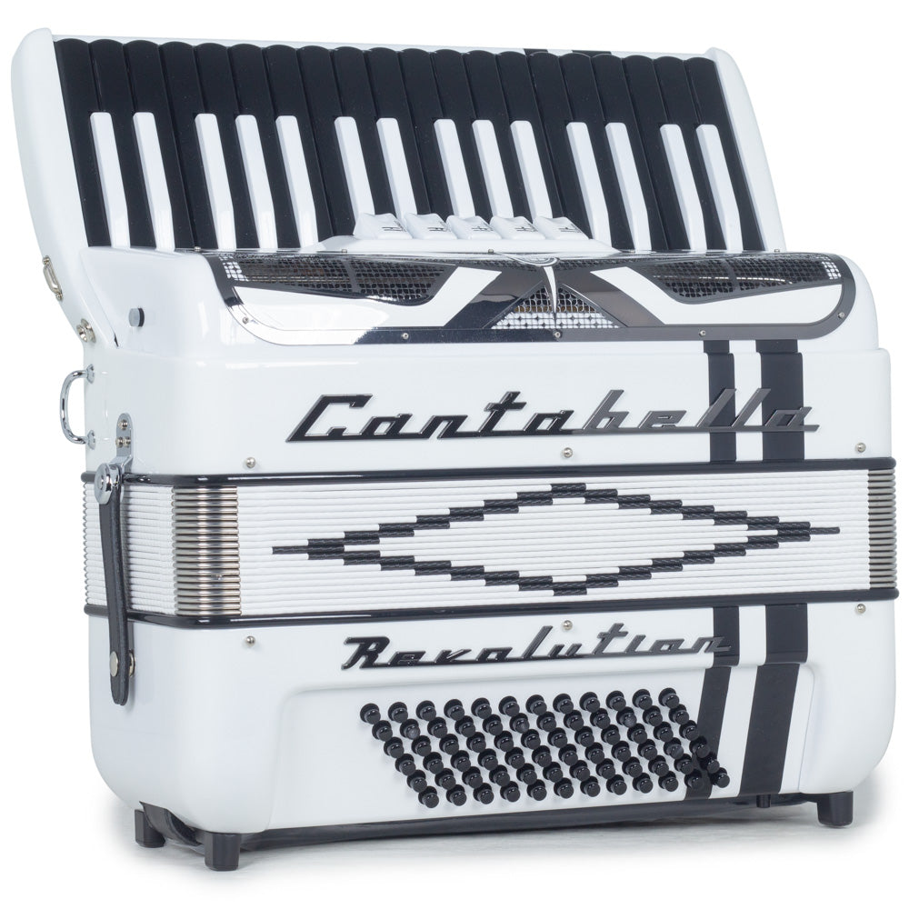 Cantabella Revolution Piano Accordion 5 Switch White with Black Designs-accordion-Cantabella- Hermes Music