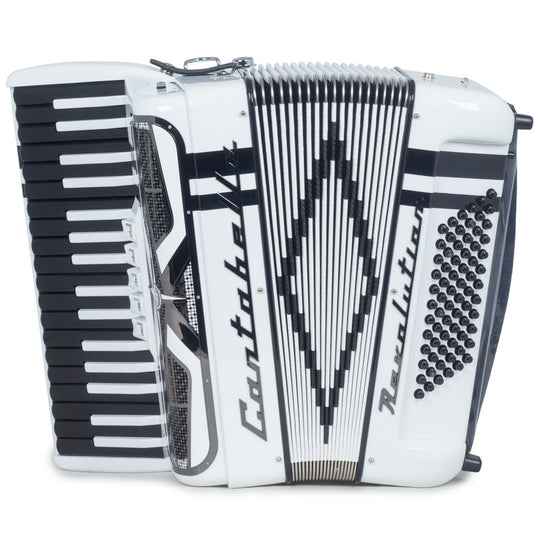 Cantabella Revolution Piano Accordion 5 Switch White with Black Designs-accordion-Cantabella- Hermes Music