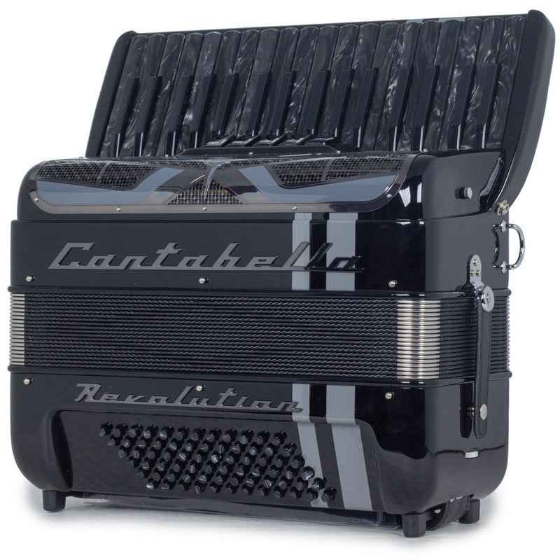 Cantabella Revolution Piano Accordion 5 Switches Glossy Black with Gray Designs-accordion-Cantabella- Hermes Music