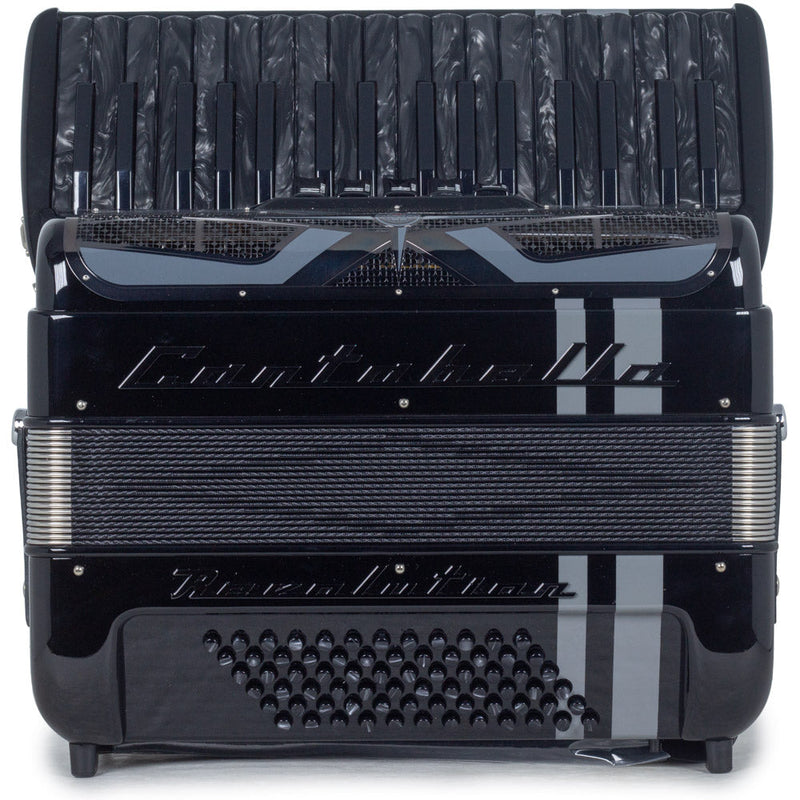 Cantabella Revolution Piano Accordion 5 Switches Glossy Black with Gray Designs-accordion-Cantabella- Hermes Music