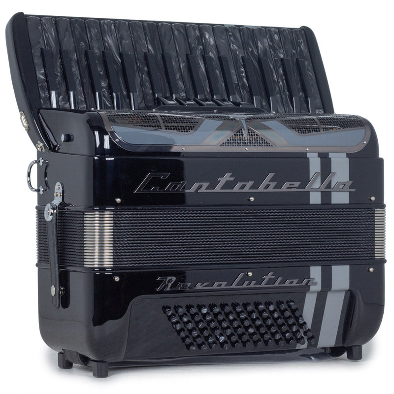 Cantabella Revolution Piano Accordion 5 Switches Glossy Black with Gray Designs-accordion-Cantabella- Hermes Music