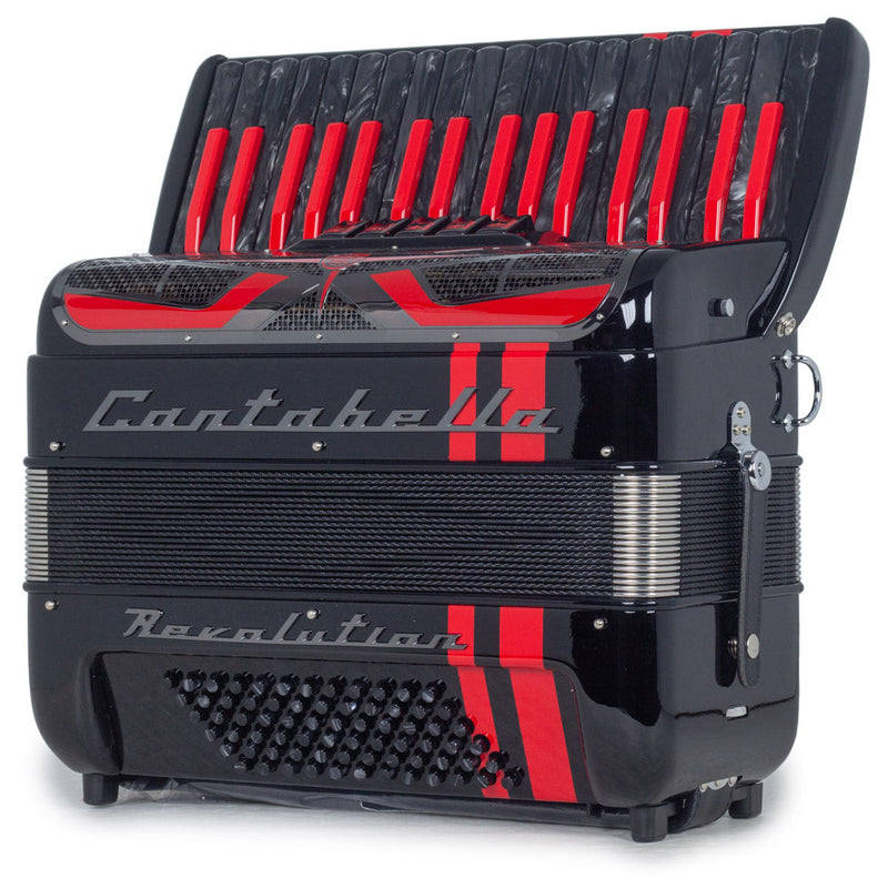 Cantabella Revolution Piano Accordion 5 Switches Glossy Black with Red Designs-accordion-Cantabella- Hermes Music