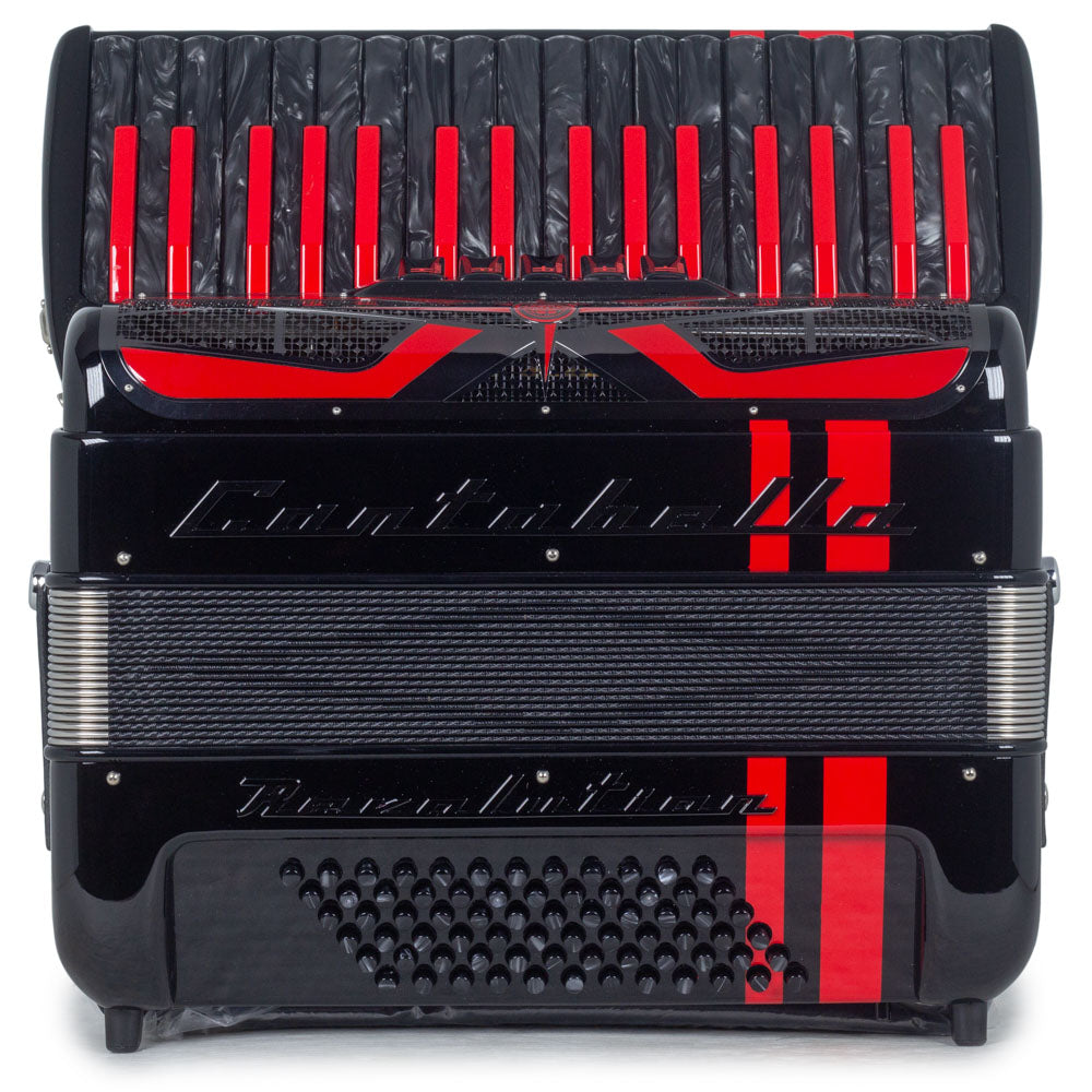 Cantabella Revolution Piano Accordion 5 Switches Glossy Black with Red Designs-accordion-Cantabella- Hermes Music