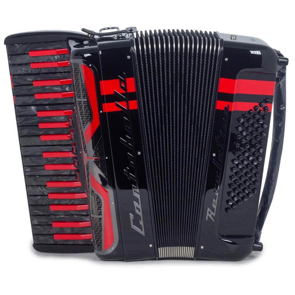 Cantabella Revolution Piano Accordion 5 Switches Glossy Black with Red Designs-accordion-Cantabella- Hermes Music