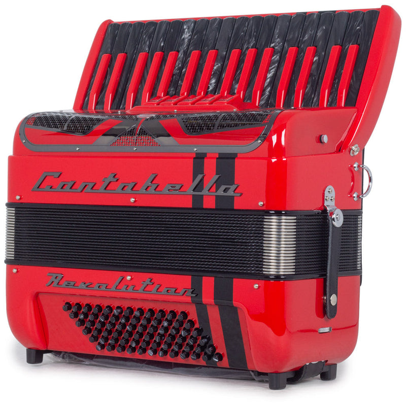 Cantabella Revolution Piano Accordion 5 Switches Glossy Red with Black Designs-accordion-Cantabella- Hermes Music
