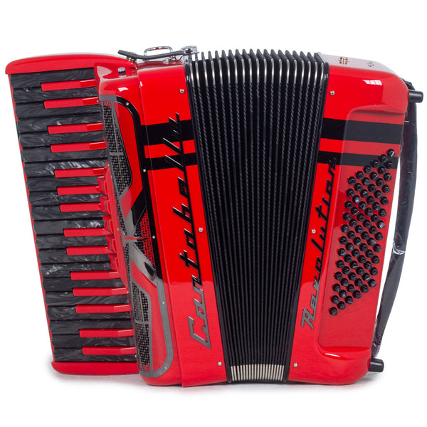 Cantabella Revolution Piano Accordion 5 Switches Glossy Red with Black Designs-accordion-Cantabella- Hermes Music